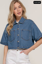 [PLUS SIZE] Short Sleeve Boxy Short Denim Jacket