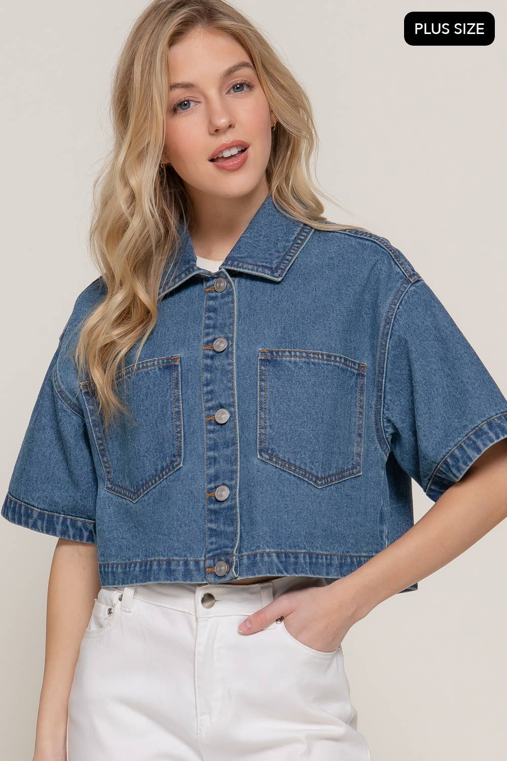 [PLUS SIZE] Short Sleeve Boxy Short Denim Jacket