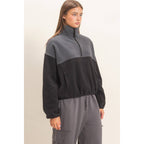 Fleece Color Contrast Half Zip Pullover