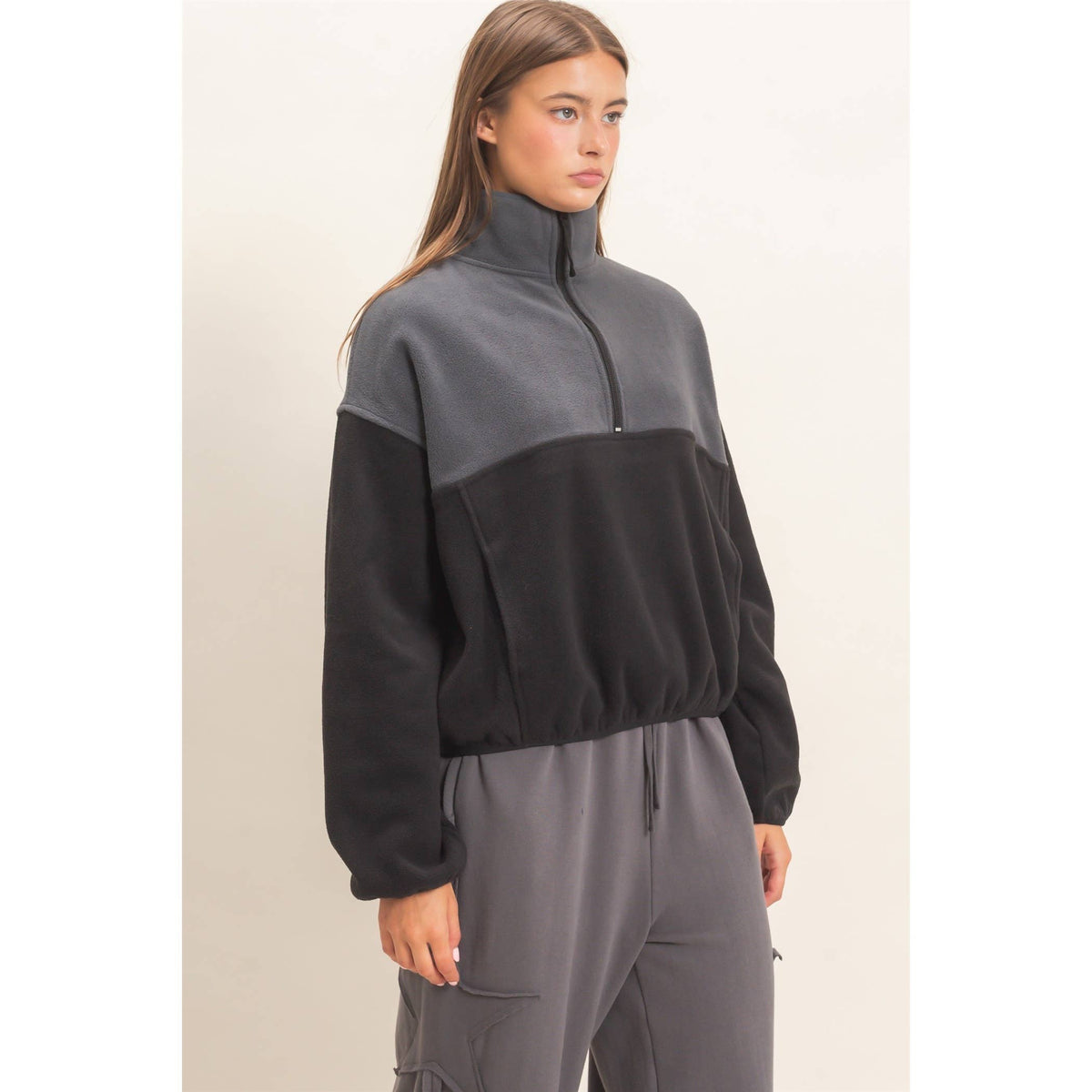 Fleece Color Contrast Half Zip Pullover