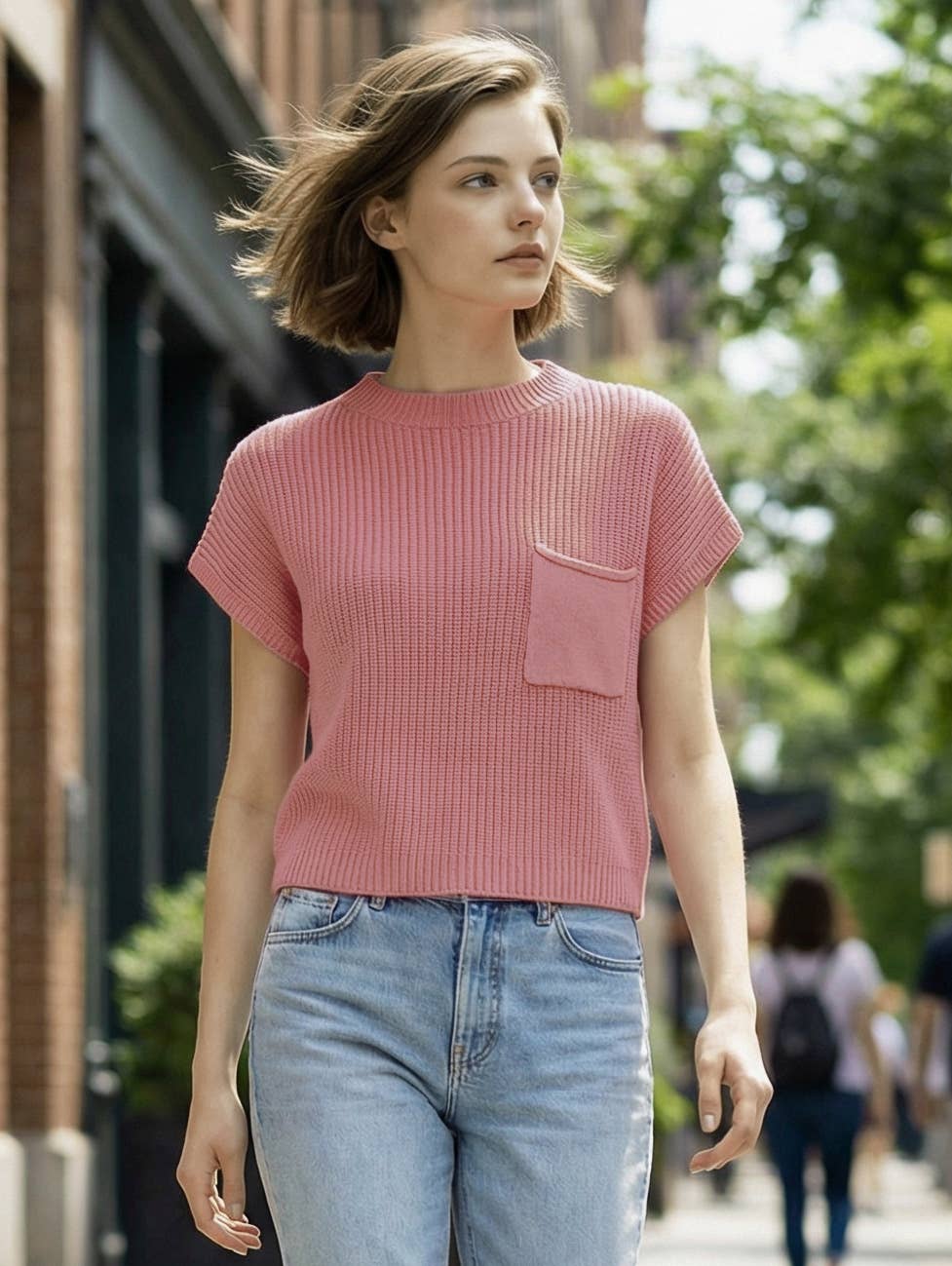Mock Neck Short Sleeve Crop Sweater