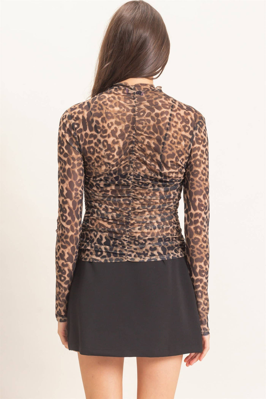 High Neck Leopard Mesh Top