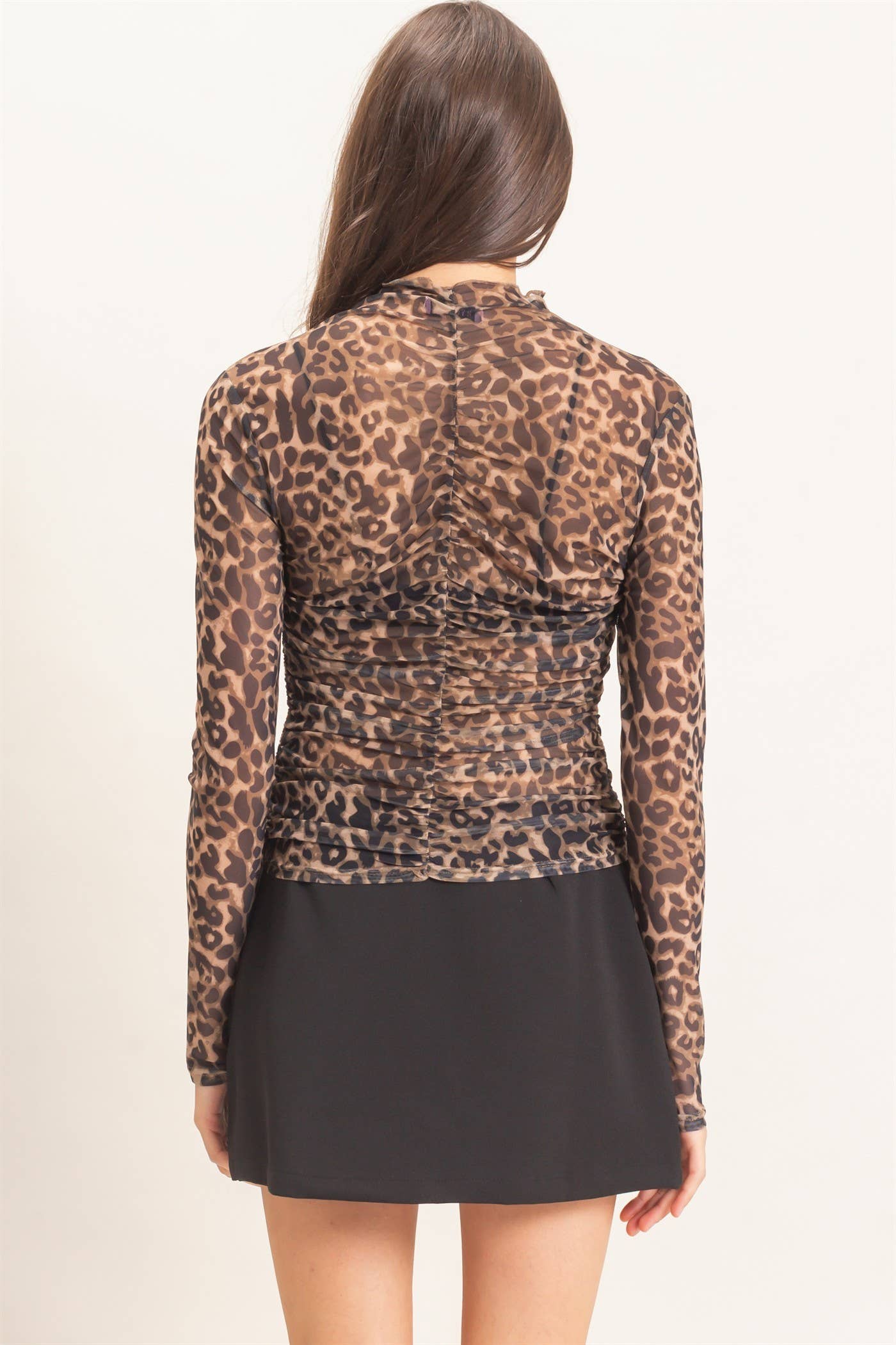 High Neck Leopard Mesh Top