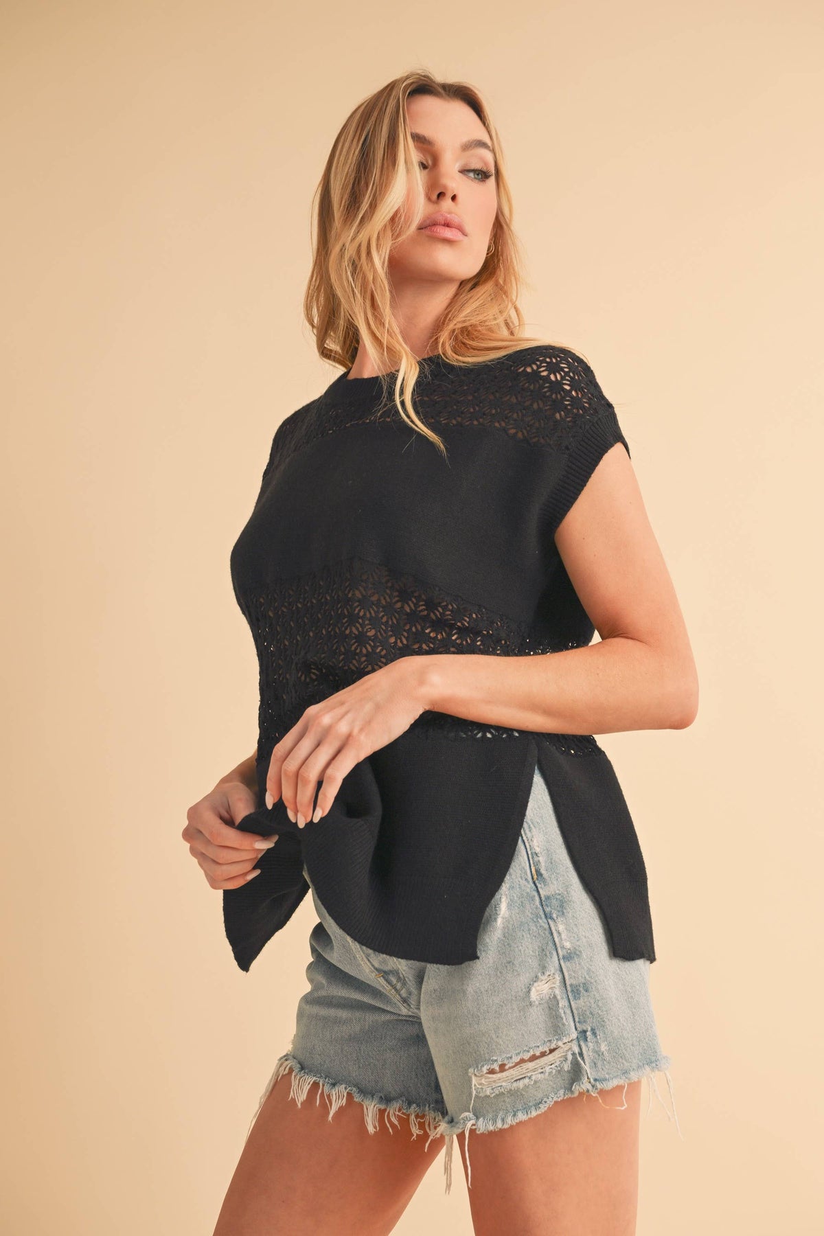 3231FN Ameena Open Stitch Mesh Tank