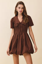 CD06412-Short Puff Sleeve Shirred Bodice Bubble Dress