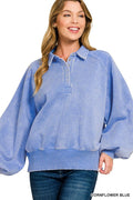 Acid Wash Fleece Button Up Collared Pullover