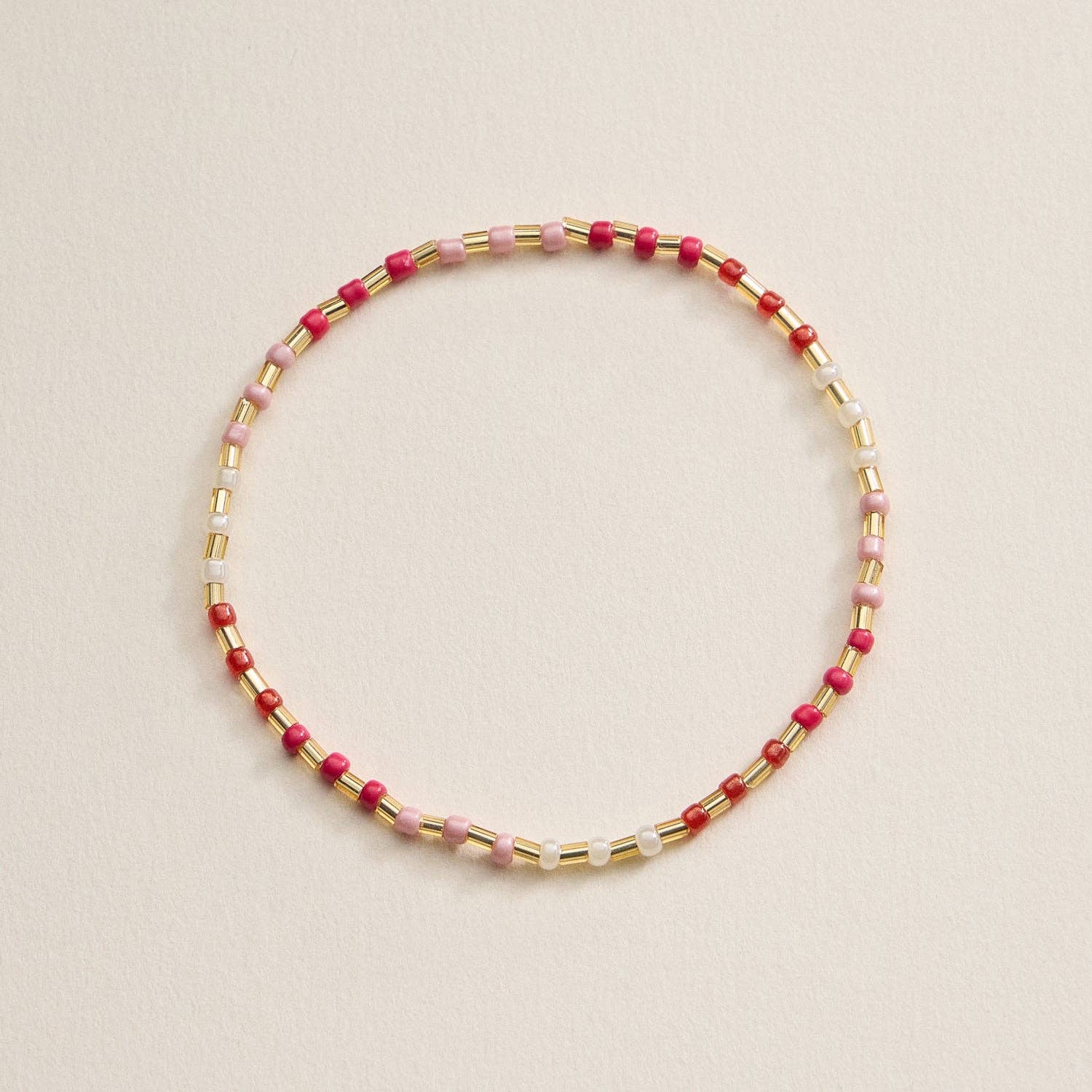 Beaded Heart Charm Stretch Bracelet Set | 3-Piece Layered Stack with Gold Accents