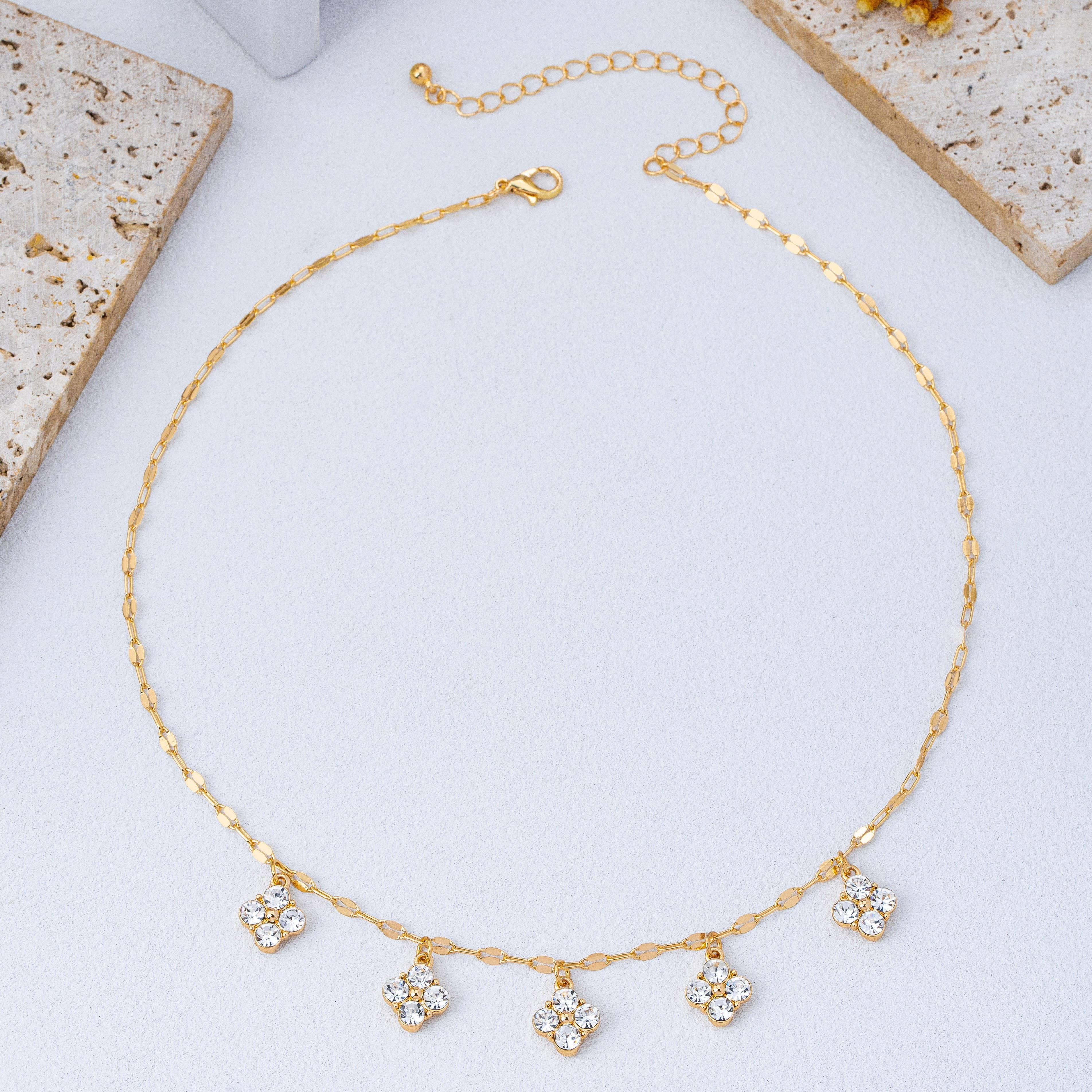 Crystal Quatrefoil Clover Station Necklace | 80N93157