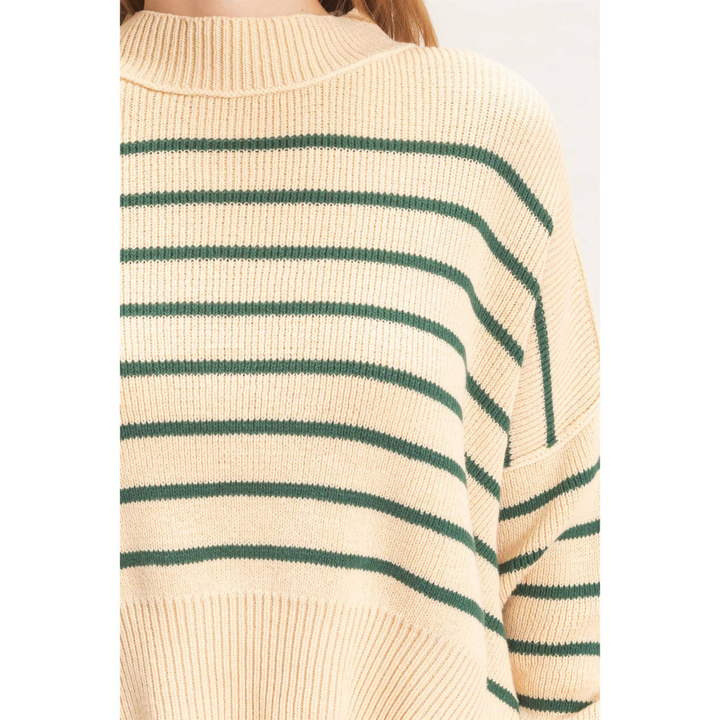 Striped Mock Neck Cropped Sweater