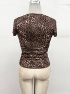 Leopard Print Ruched Mesh Top