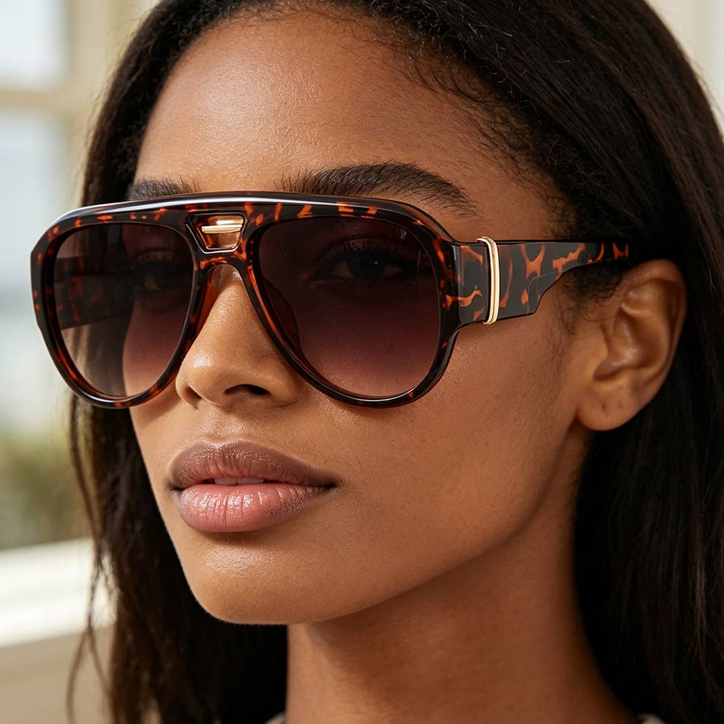 Leopard Straight Aviator Sunglasses