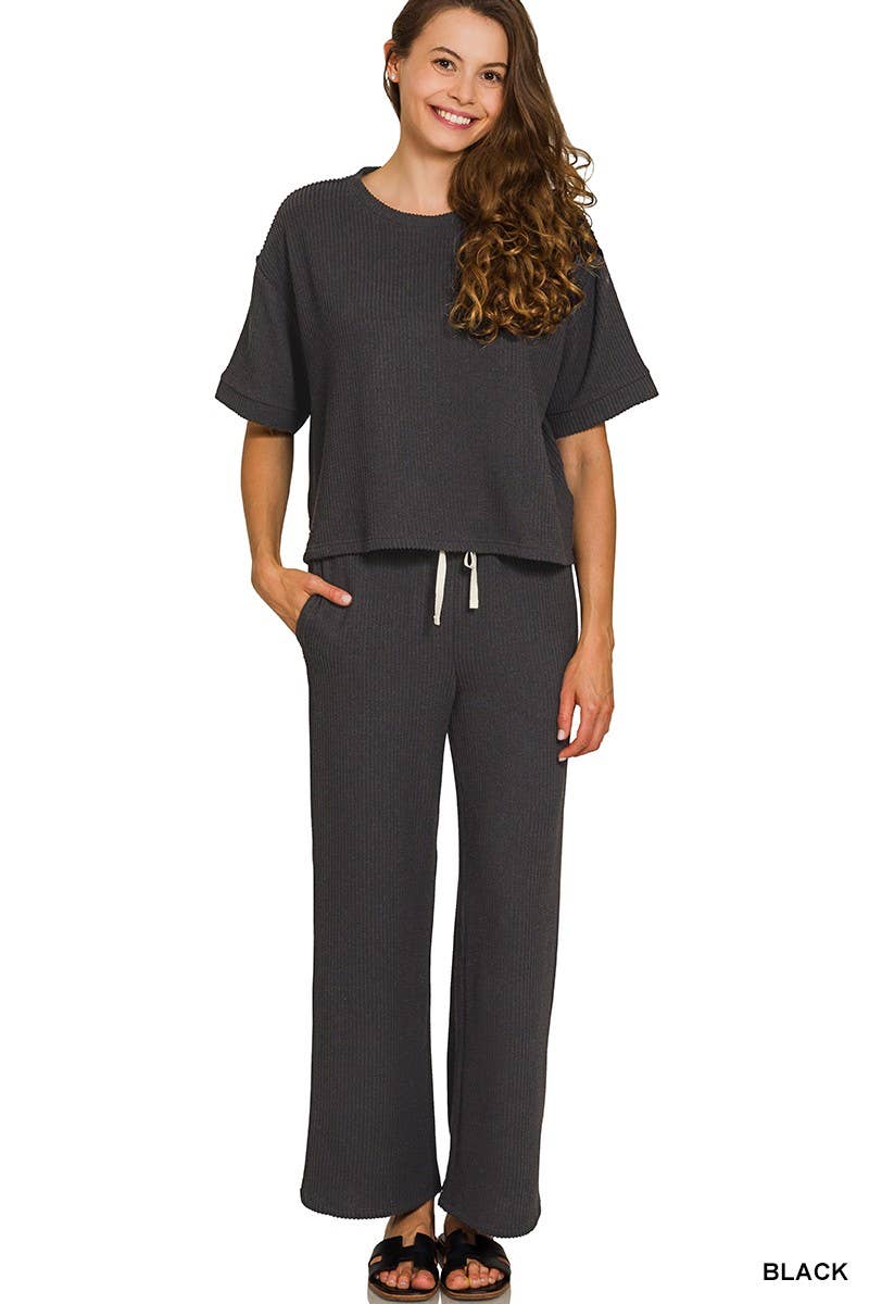 Raised Rib Short Sleeve Tee And Pants Set
