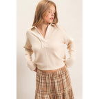 Ribbed Collared Pullover Top