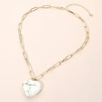 Resin Puffy Heart Pendant Paperclip Chain Necklace