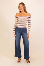 Striped Foldover Off-Shoulder Sweater Top