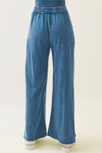 Mineral Wash Side Knit detail wide leg pants HE5878P