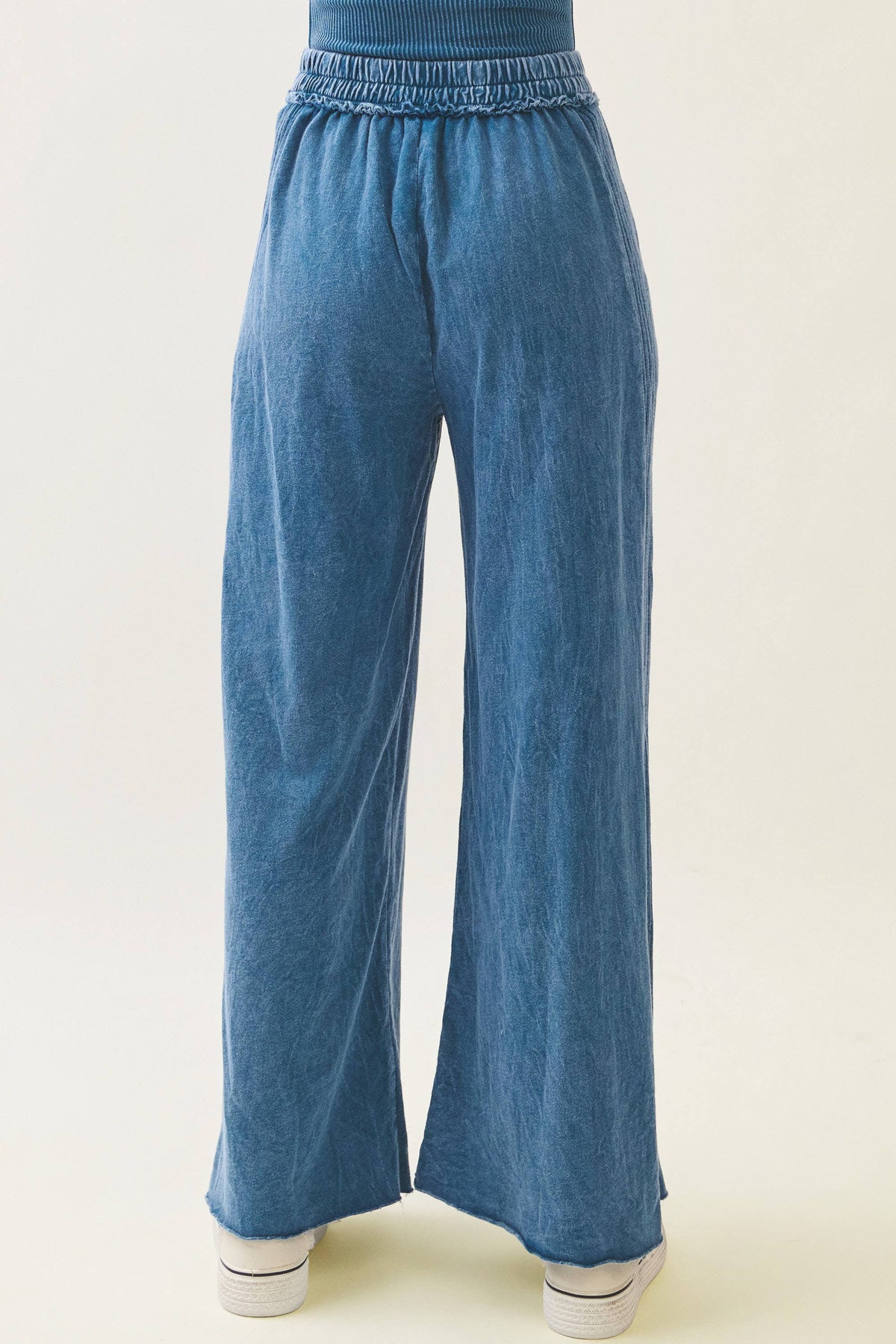 Mineral Wash Side Knit detail wide leg pants HE5878P
