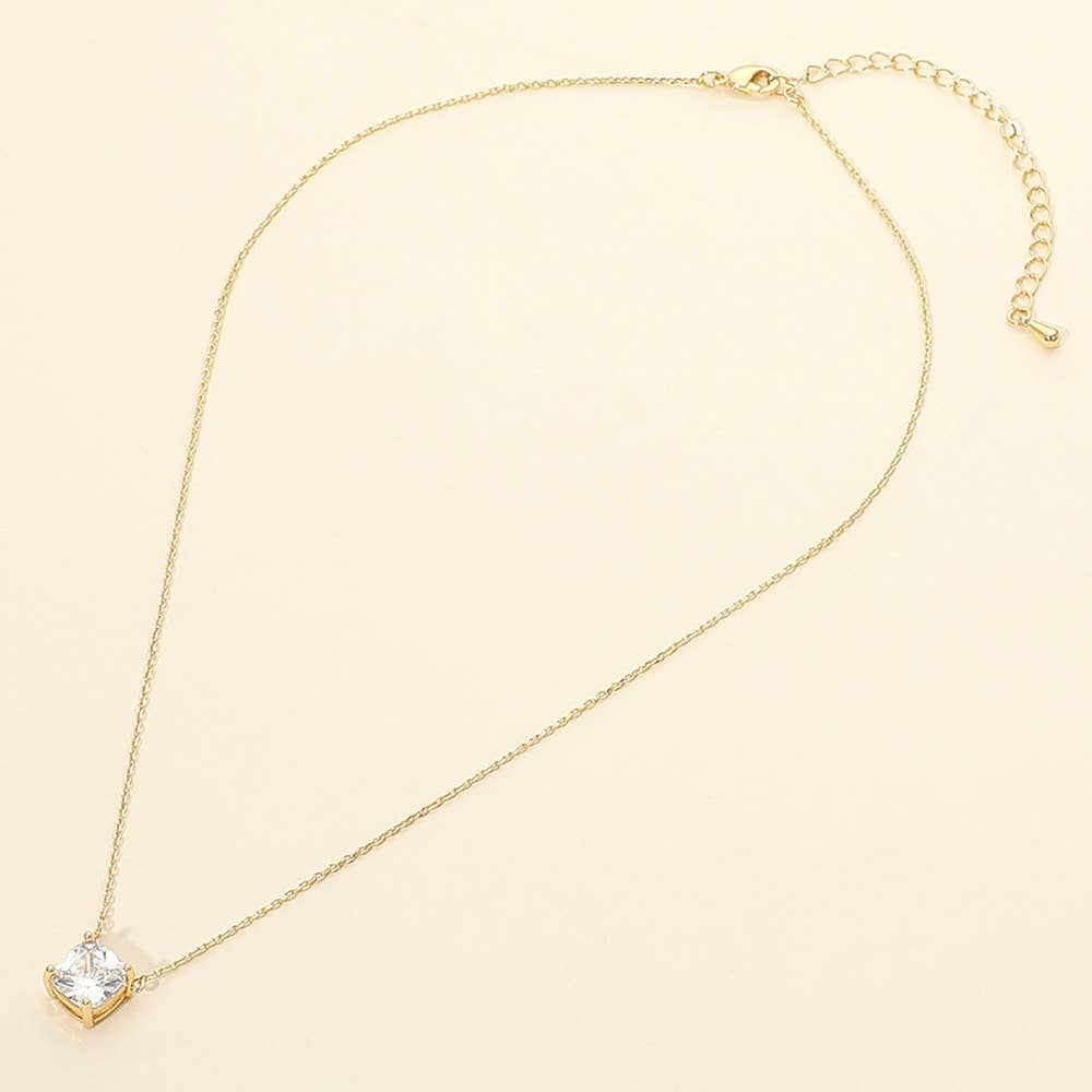 18K Gold Dipped Cushion Cut Crystal Pendant Necklace