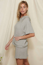 SET10016-RIB PULLOVER WITH SHORTS SET