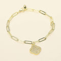 Stainless Steel Rhinestone Pave Quatrefoil Charm Paperclip Chain Link Bracelet
