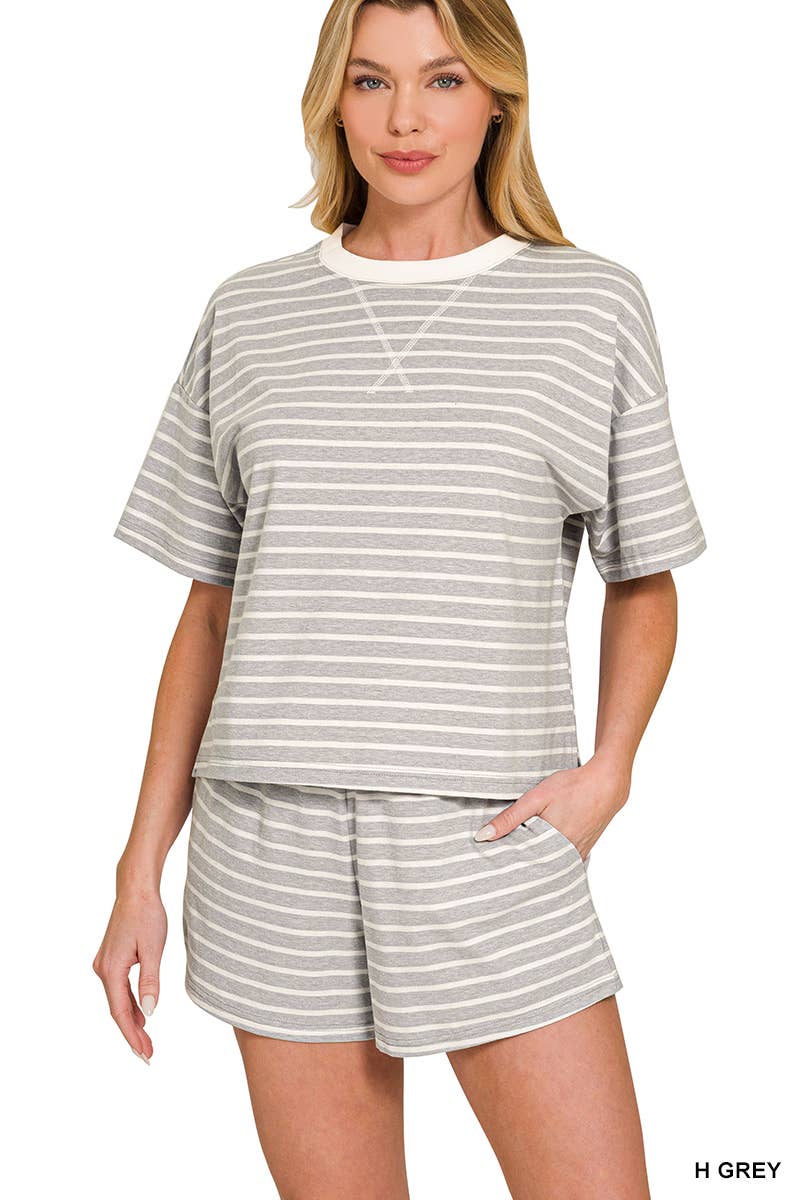 Spring Striped Cotton Tee & Shorts Set