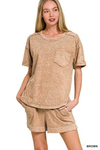Halo Snow Washed Exposed Seam Top & Shorts Set - Zenana
