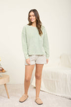 WASHED POCKET DETAIL LONG SLEEVE RIB KNIT TOP