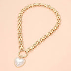 Pearl Heart Pendant Chunky Chain Necklace