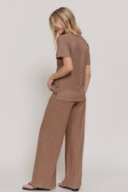 Short Sleeve Top & Wide Knit Pants Set