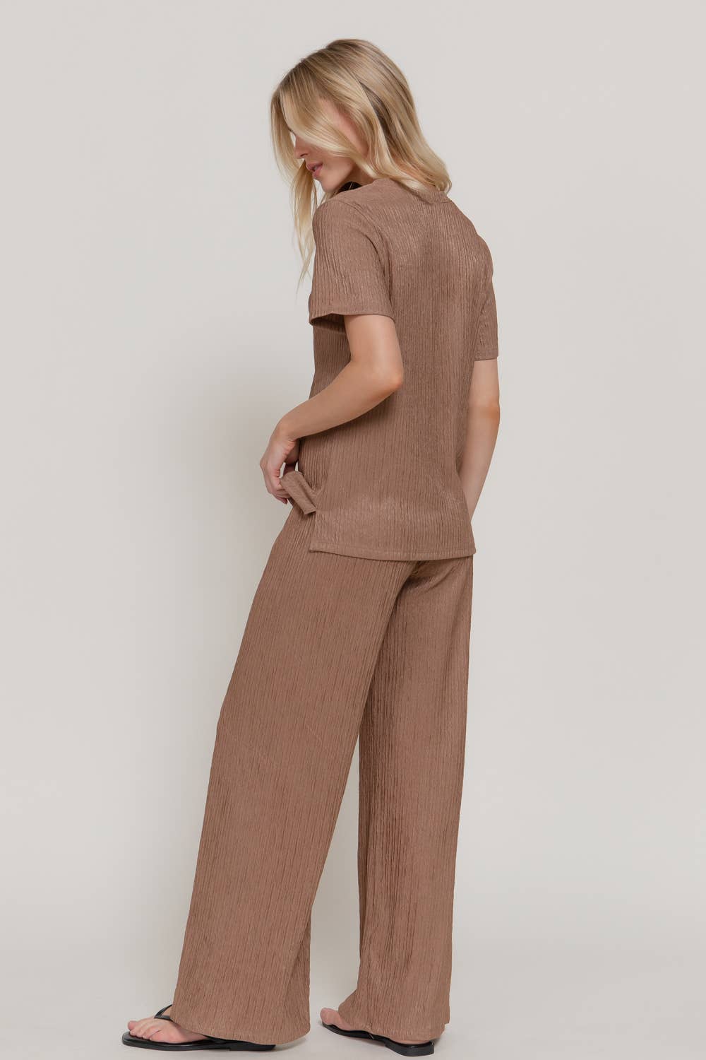 Short Sleeve Top & Wide Knit Pants Set