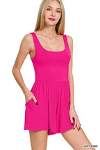 Double Layered Tank Romper W/ Pockets - Zenana