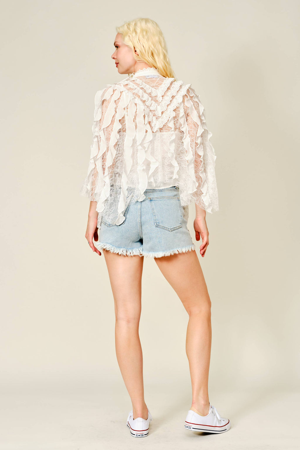 15534P Rhinestone Frayed Denim Shorts