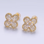 Dainty Gold Cubic Zirconia Clover Stud Earring