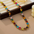 Brass & Multi-Color Glass Crystal Tennis Necklace | 80N93702