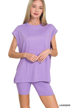 Brushed Dty Microfiber Top And Biker Shorts