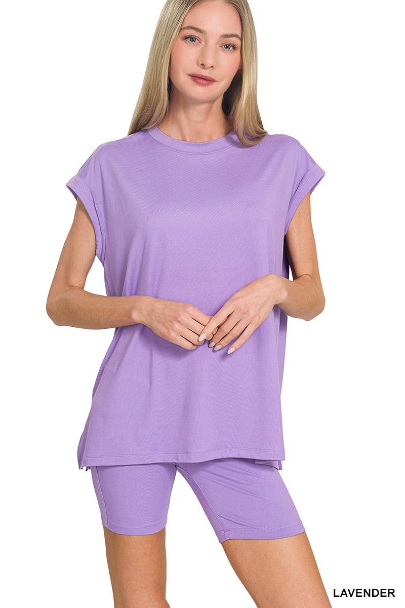 Brushed Dty Microfiber Top And Biker Shorts