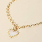 Bead Mother of Pearl Heart Charm Toggle Chain Necklace