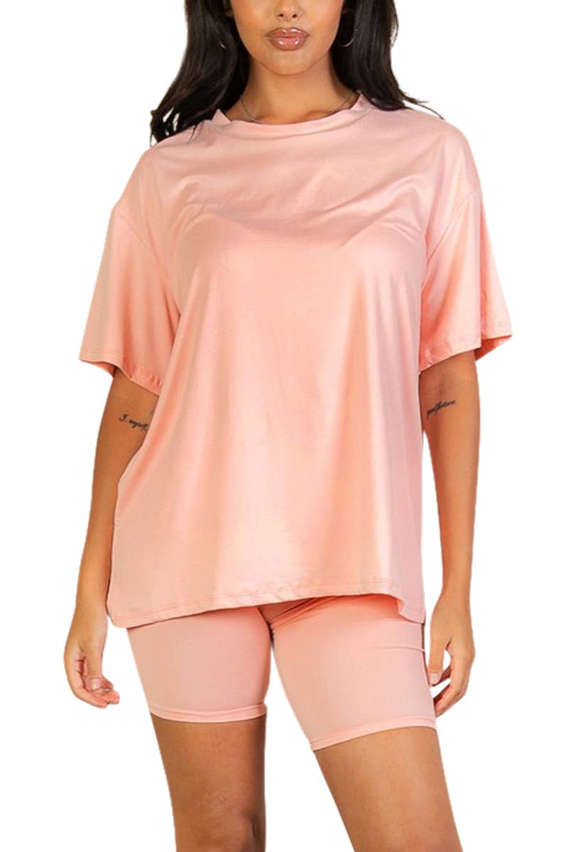 Loose Fit Top Oversize Shirts And Bike Shorts Set