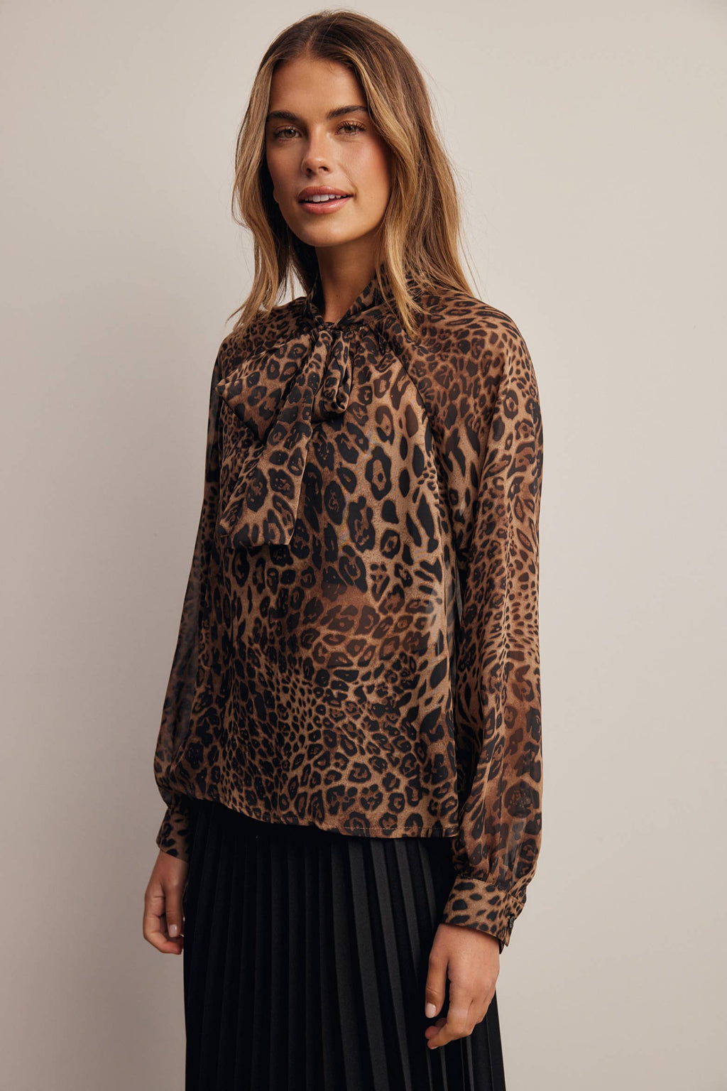 Animal Print Tie Neck Chiffon Blouse FT0074