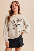 Mallard Duck Intarsia Oversize Pullover Sweater