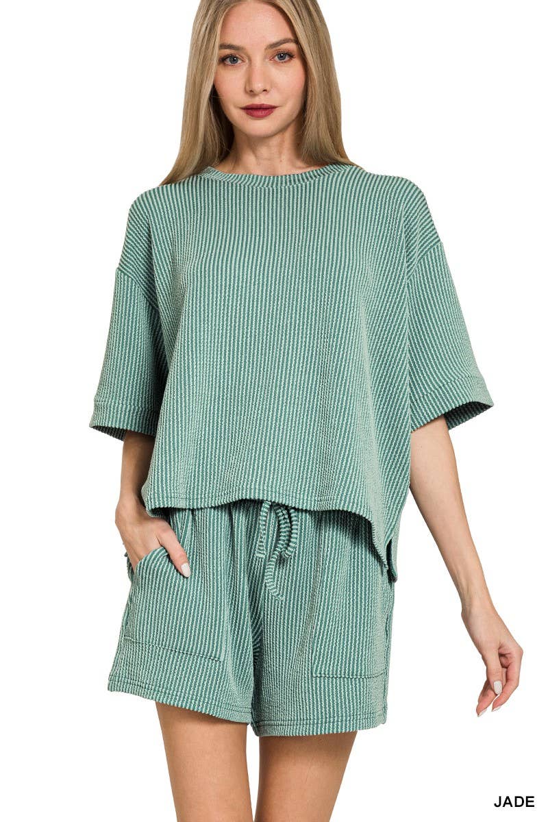 Corded Rib Short Sleeve Tee And Short Pants Set