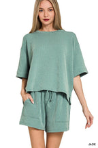Corded Rib Short Sleeve Tee And Short Pants Set