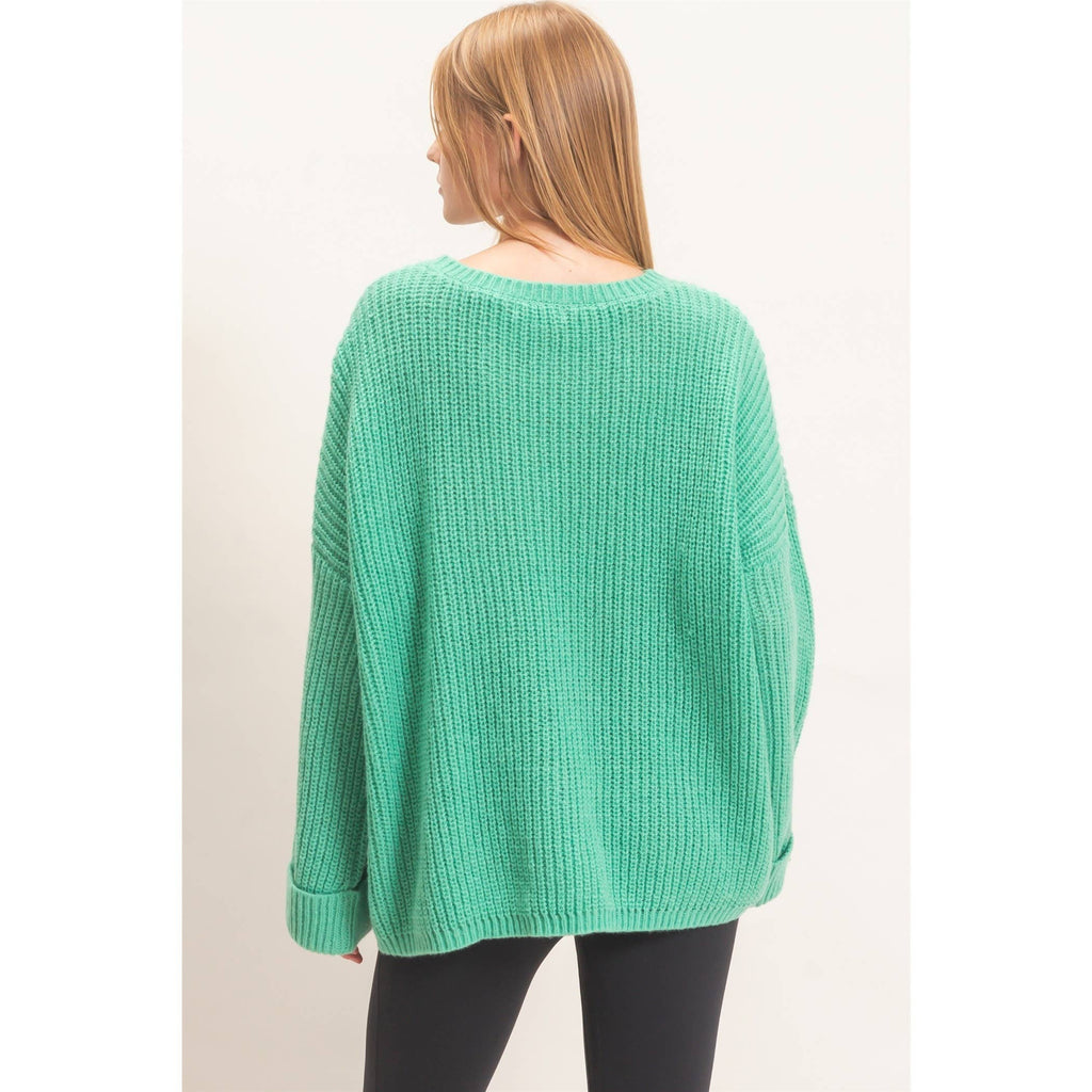 Ribbed Knit Patch Pocket Sweater