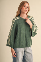 STRIPED 3/4 SLEEVE SWEATER MSW11585