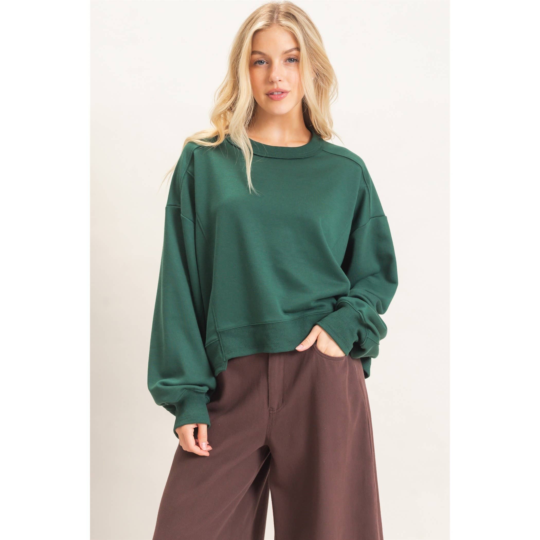 Ribbed Crew Neck Sweatshirt