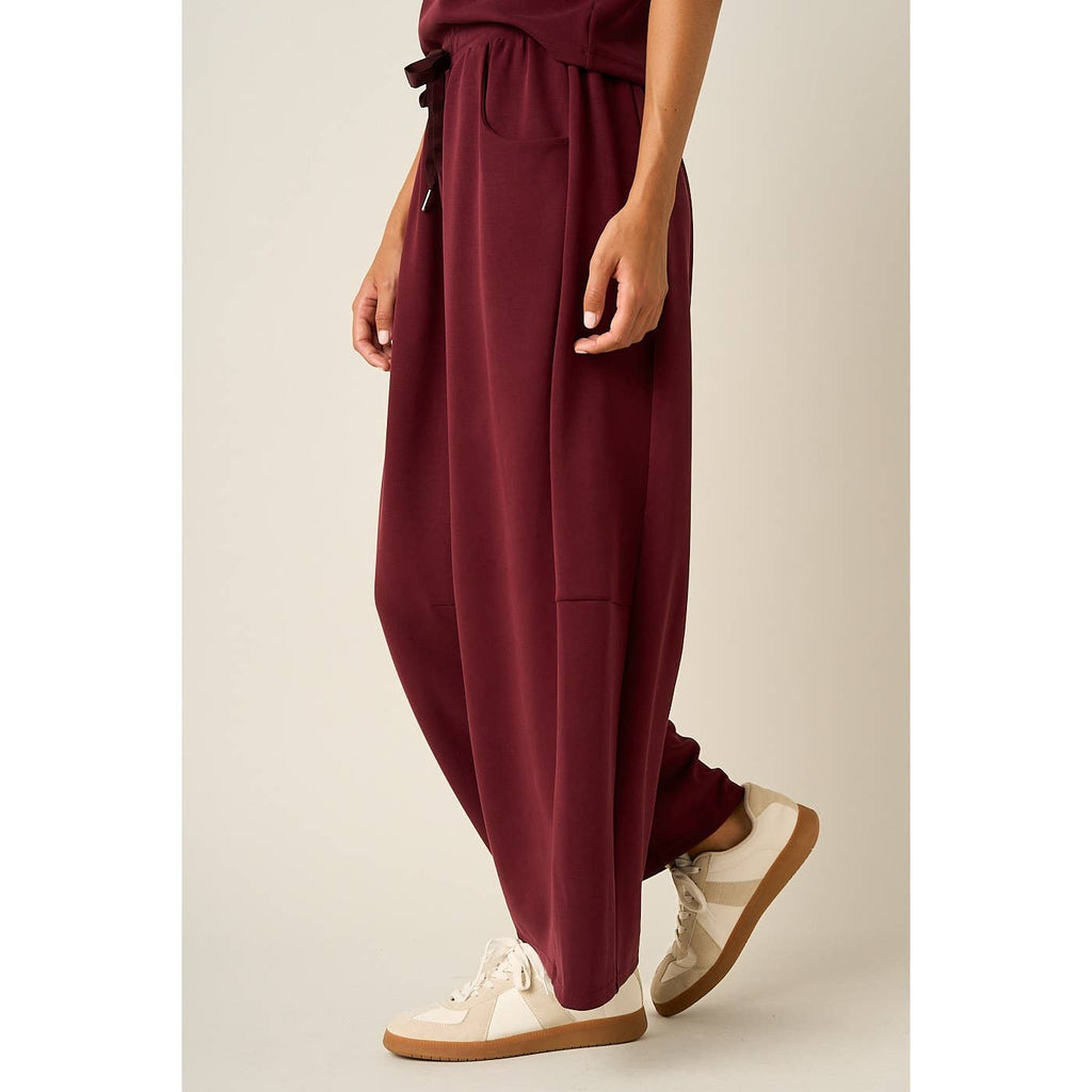 CLOUD KNIT DRAWSTRING WAIST BARREL LEG PANTS