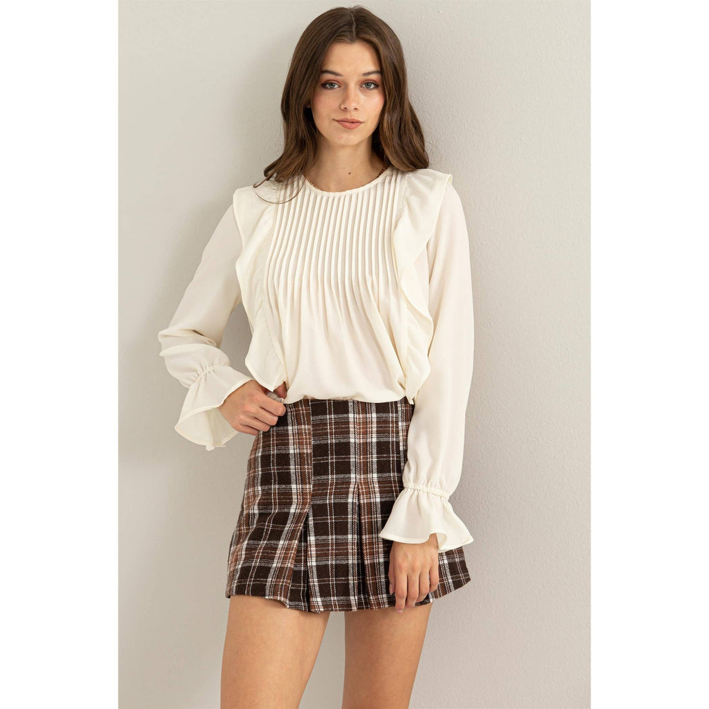 Pintuck Ruffle Detail Woven Blouse