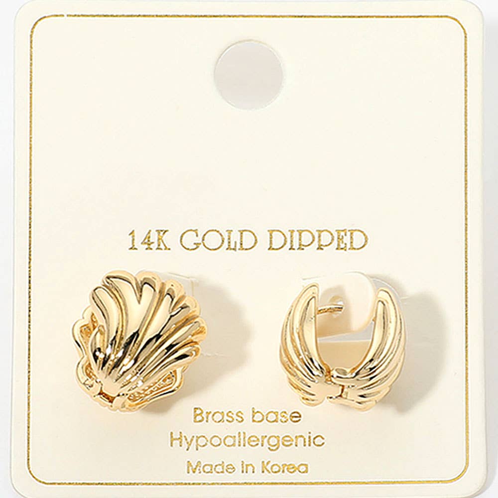 14K Gold Dipped Shell Huggie Earrings