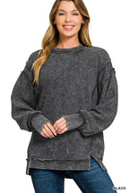 Acid Washed Double Ribbed Exposed-seam Pullover