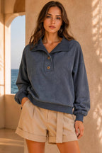 NT12225-Mock Neck Mineral Washed Knit Causal Top